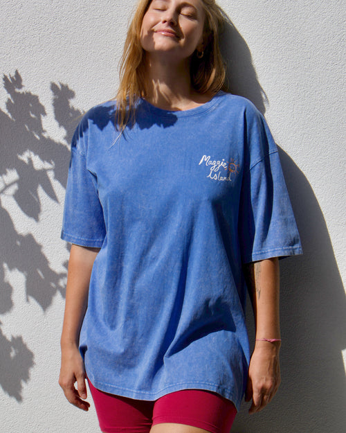 Maggie Island T Shirt Blue Acid Wash
