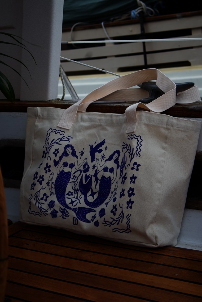 Mermaid Screen Printed Canvas Beach Bag