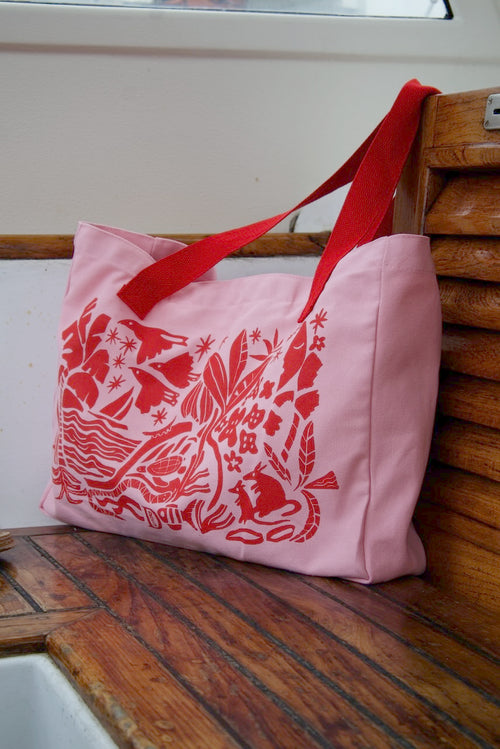 Pink Paradise Screen Printed Canvas Tote Bag
